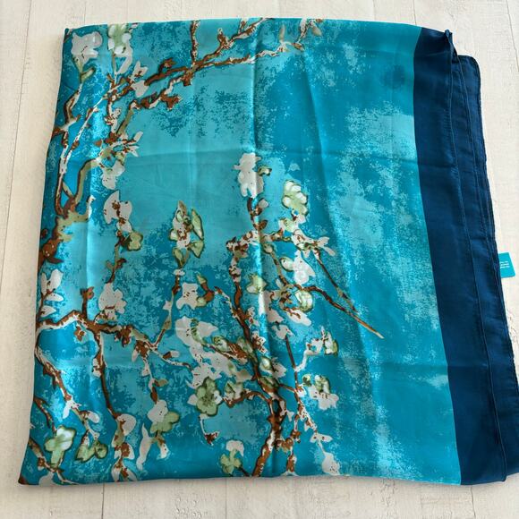 Van Gogh Almond Blossoms Blue and Cream Scarf EUC - Picture 3 of 7